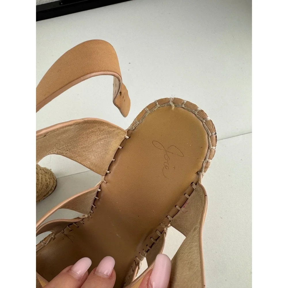 Joie Kaelyn‎ Tan Leather Espadrille Wedge Sandals Size 39.5 8.5 Brunch Festival